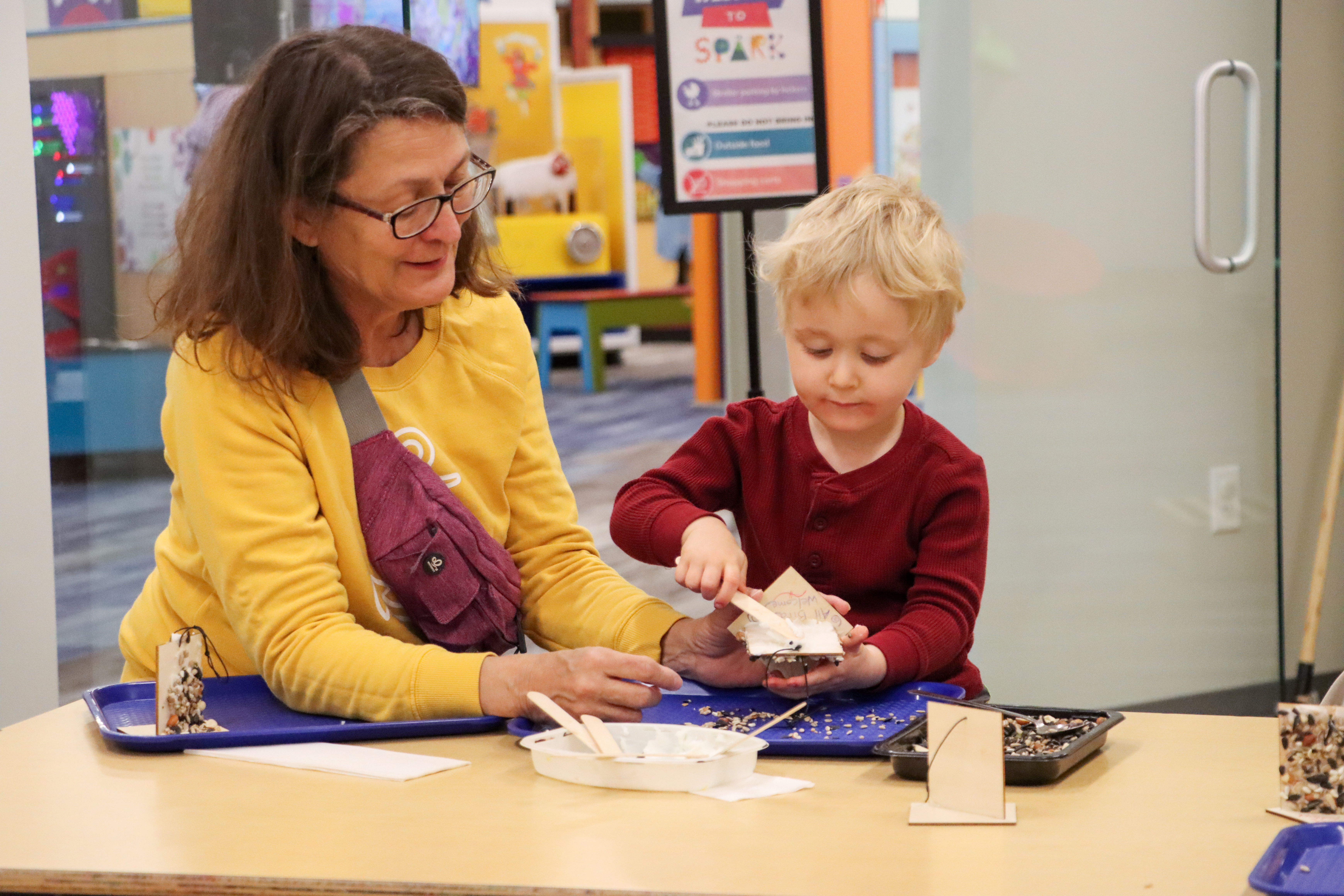 mother and son, Papier-mâché at SPARK